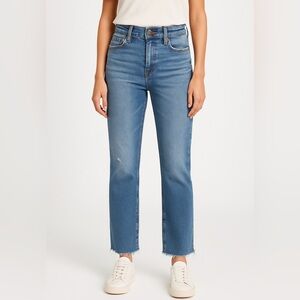 Evereve straight leg denim jeans high rise button fly raw hem 29